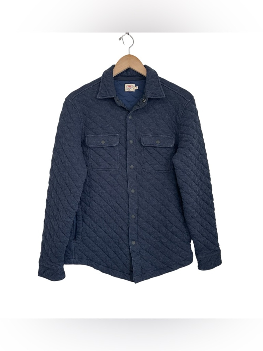 Faherty Mens Quilted Fleece CPO Shirt Jacket Sz Medium Blue Snap Button Outdoor